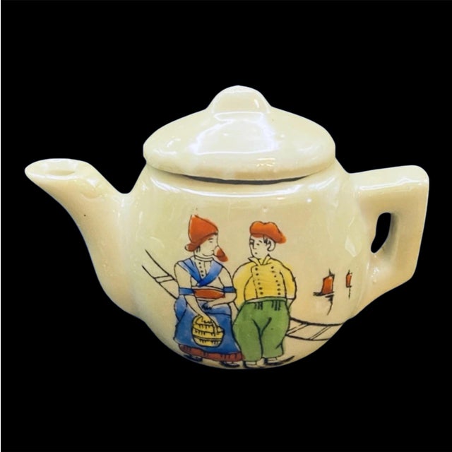 Mid-Century Modern Vintage Japan Childrens Mini Lusterware Tea Set Dutch Boy Girl Pearlescent Toy For Sale - Image 3 of 12