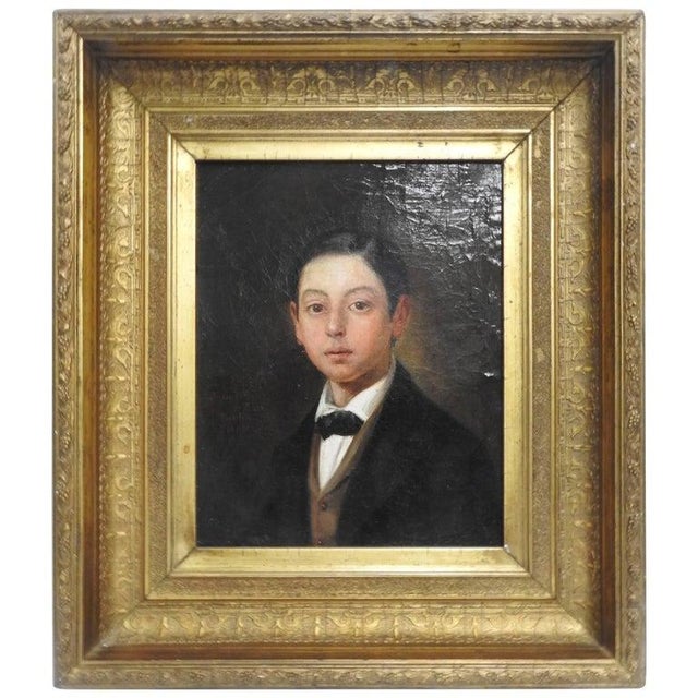 19th Century Victorian Oil on Canvas Portrait of Young Man in Gilt Frame For Sale - Image 9 of 9