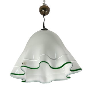 Milk and Green Murano Glass Fazzoletto Pendant in the style of Venini, 1970s. For Sale