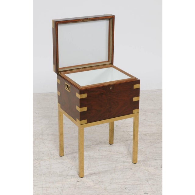 Brown English Vintage Midcentury Mahogany Cellarette on Brass Stand, Lined Inside For Sale - Image 8 of 9