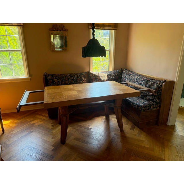 Brown Vintage French 1940’s Wood Dining Table With Parquetry Checkered Top For Sale - Image 8 of 12