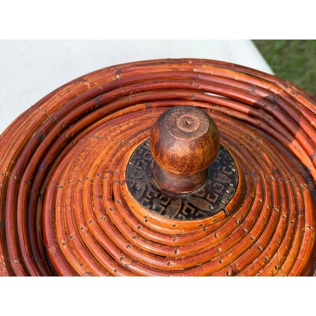 English Vintage Pencil Reed Rattan Lidded Urn For Sale - Image 3 of 9
