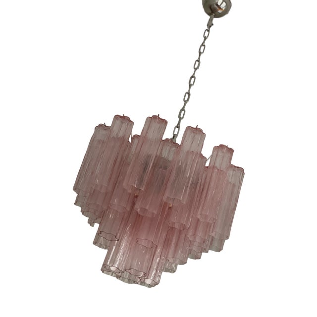 Pink Murano Chandelier with Tubular Prisms For Sale