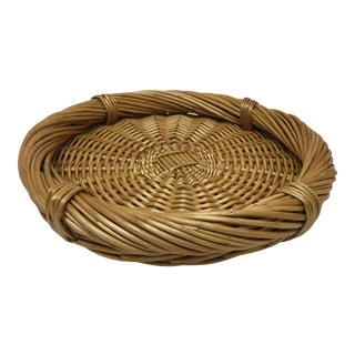 Vintage French Woven and Rolled Wicker Serving Tray. For Sale