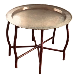 Asian Engraved Brass Tray Folding Table