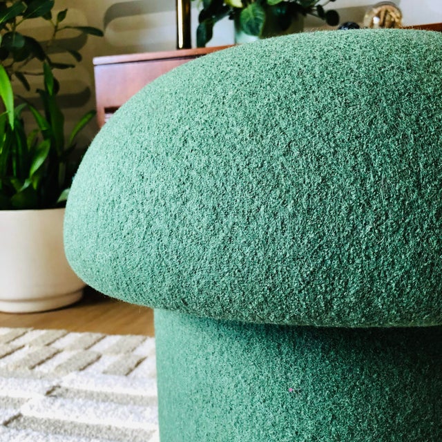 Mushroom Ottoman in Moss Wool For Sale In San Francisco - Image 6 of 9