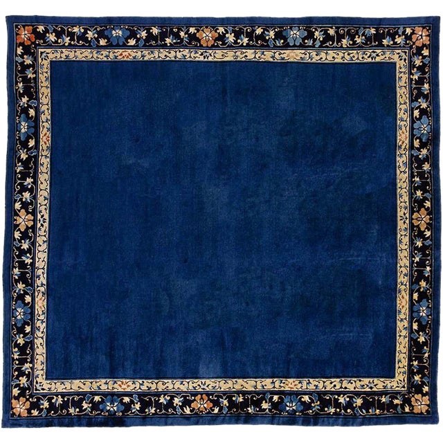Chinese Blue Woolen Rug, 1920s For Sale