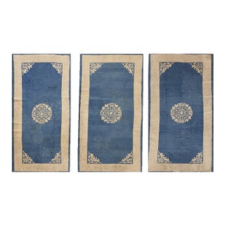 1890s Classic Blue Ground Medallion Traditional Antique Chinese Peking Rug For Sale