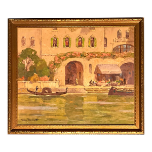 Early 20th Century Dana Bartlett Afternoon in Italy Original Oil on Canvas Framed.