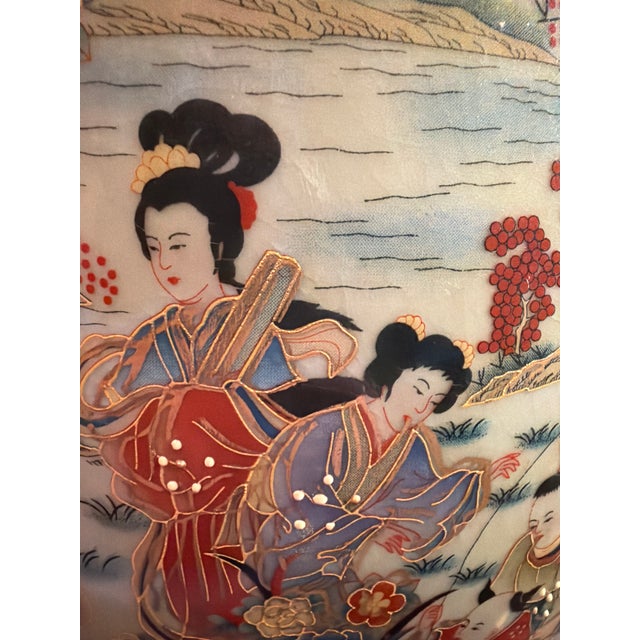 Large Late 20th Century Ornate Chinoiserie Ceramic Floor Vase With Musicians and Gilt Decoration For Sale - Image 9 of 16