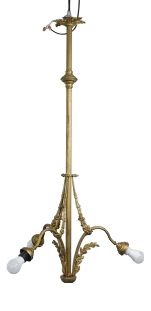 Antique Pendant Lamp with Gilt and Ornate Details and 3 Sockets