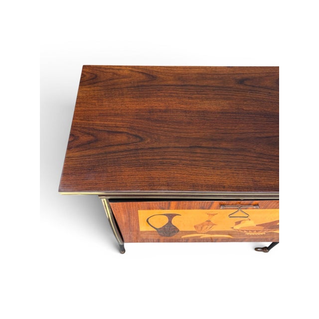Mid-Century Modern 1950s Italian Mid-Century Modern Inlaid Portable Bar Cabinet on Wheels For Sale - Image 3 of 8