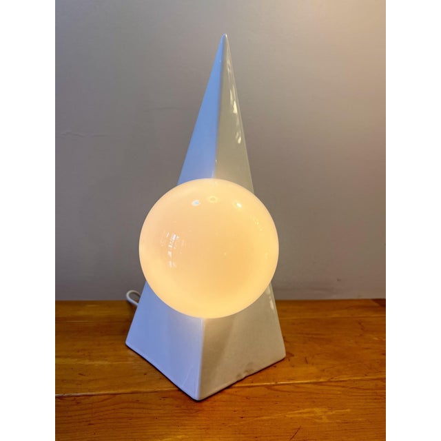 Vintage Pyramid Lamp in Ceramic and Glass Globe from Massive Lighting, 1980s For Sale - Image 6 of 6