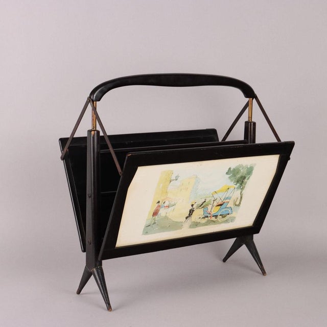 Vintage Folding Magazine Rack in Wood and Brass, 1950s For Sale - Image 5 of 9