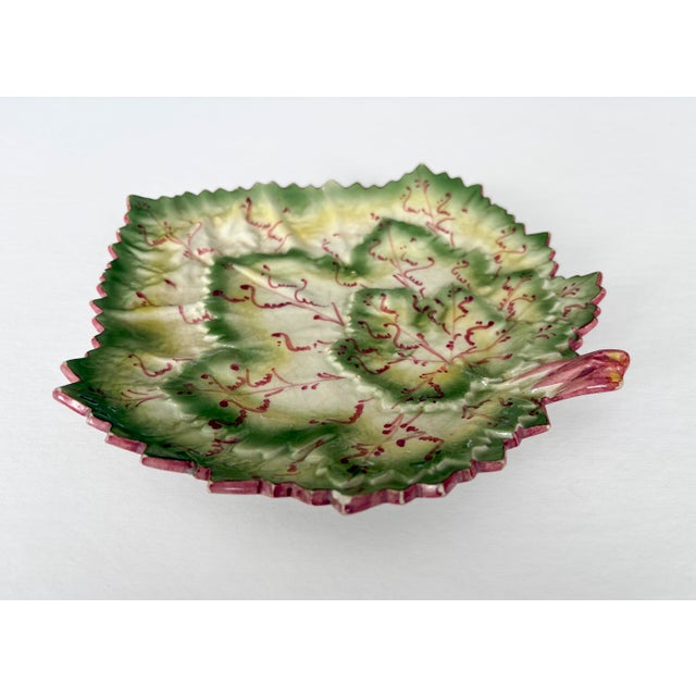 Ceramic Faianças Belo Portugal Majolica Geranium Leaf Dishes, Set of 3 For Sale - Image 7 of 18