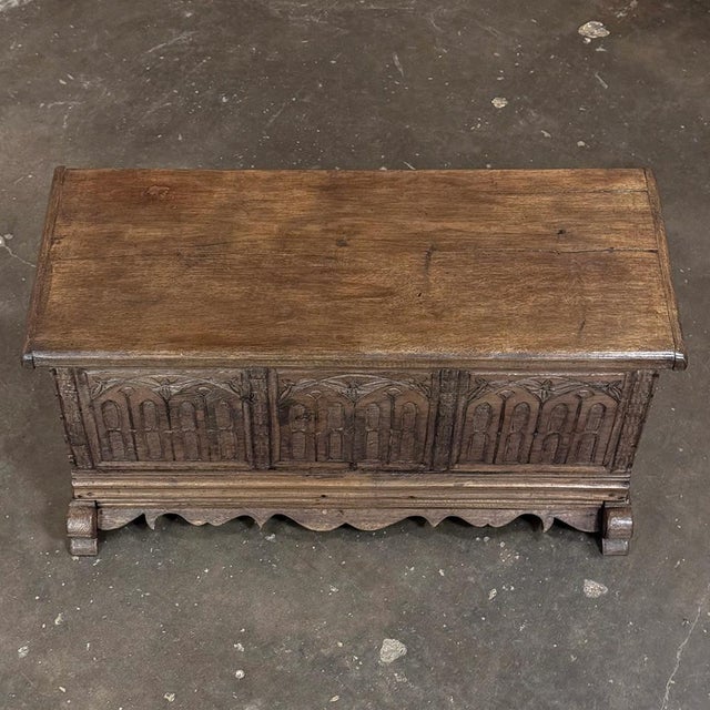 19th Century Gothic Revival Carved Oak Trunk With Hand-Forged Ironwork For Sale - Image 16 of 17
