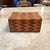 For your consideration, a vintage marquetry inlaid wooden jewelry box, often featuring a herringbone or chevron geometric...