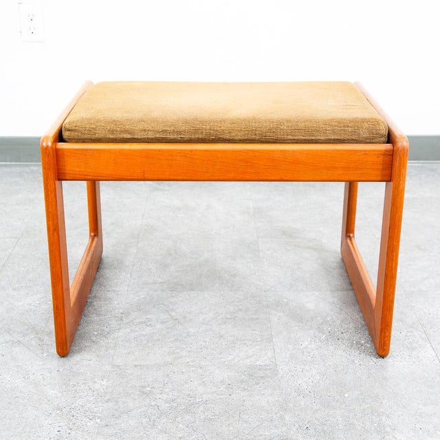 Mid-Century Modern 1960s Mid Century Danish Modern Ottoman Stool Brown Tan Fabric Rectangular Footrest For Sale - Image 3 of 12