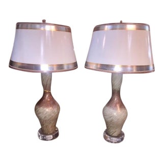 Vintage Burgundy & White Copper Fleck Murano Lamps - A Pair For Sale