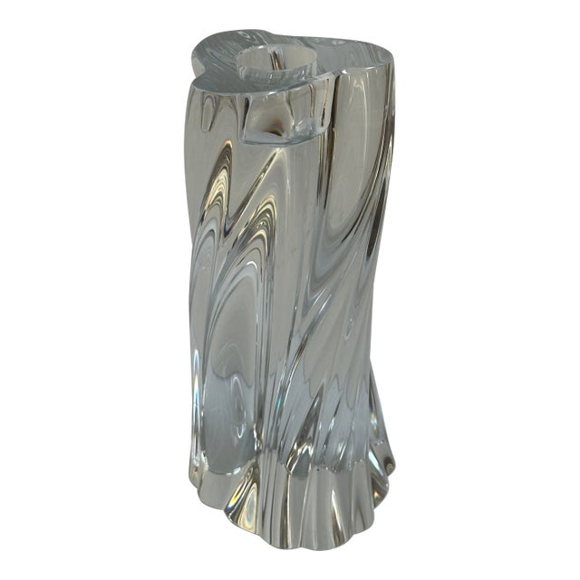 Baccarat France Signed Single Light Swirl Candlestick 6: High Crystal Ode;lon Line For Sale