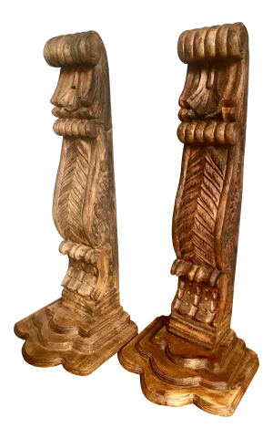 Carved Mahogany Architectural Corbels - a Pair