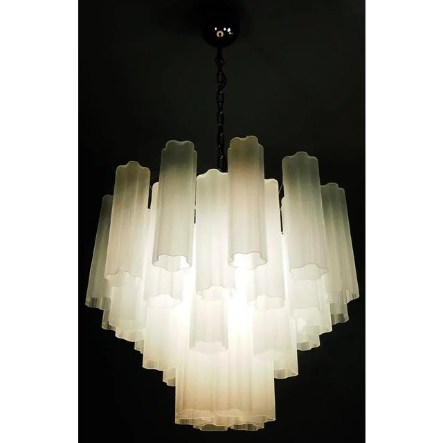 White Murano Glass Tube Chandeliers, 1990s, Set of 2 For Sale - Image 8 of 12
