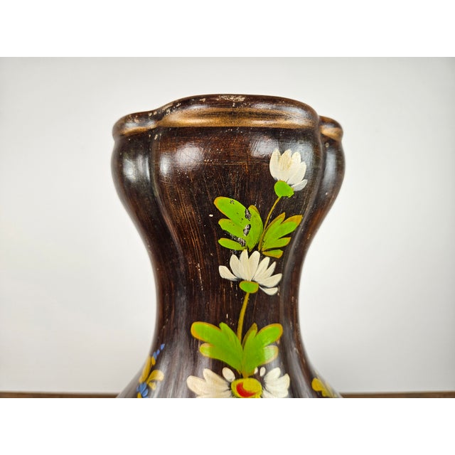 Brown Ceramic Vase with Floral Decorations, 1990 For Sale - Image 6 of 17