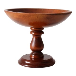 Vintage Turned Wood Pedestal Bowl For Sale