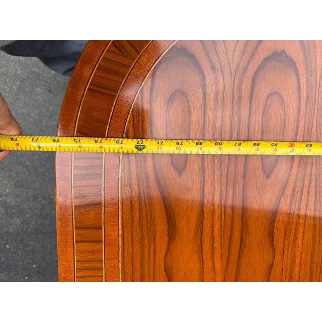 Vintage George III Style Cross-Banded Top Double Pedestal Inlaid Dining Table With Leaves For Sale - Image 4 of 17