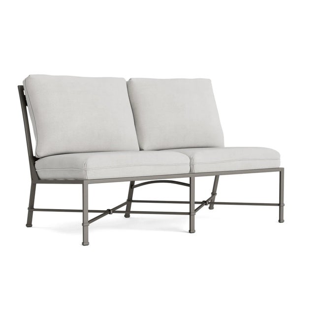 Brown Jordan Venetian Armless Loveseat, Mica frame with Fusion Dove fabric For Sale - Image 12 of 12