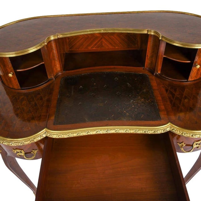 Wood French Style Mahogany Ladies Desk With Ormolu Mounts and Upper Gallery For Sale - Image 7 of 8