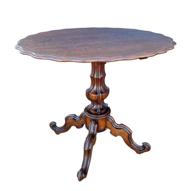 Victorian Tilt-Top Rotating Pedestal Table with Scalloped Edge, 19205 For Sale - Image 12 of 12