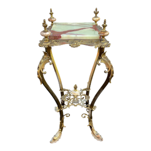 Art Nouveau Onyx and Brass Planter Stand With Polished Finials