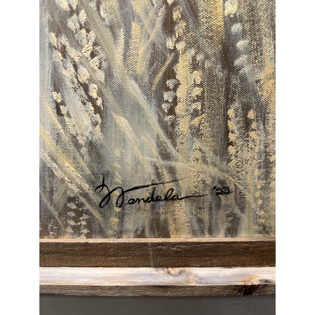 Wood Contemporary Original Oil on Canvas Framed Painting “Wheat Fields and Blue Sky” For Sale - Image 7 of 9