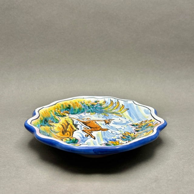 Spanish Vintage Mid Century Spanish Talavera Hand Painted Stag Ceramic Plate Signed S. Timoneda For Sale - Image 3 of 10