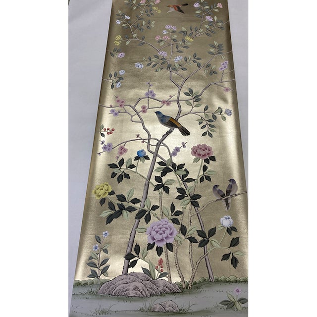 Not Yet Made - Made To Order 26" X 68" /Panel, Handpainted Chinoiserie on Champagne Metallic Leaf ( No Frame) For Sale - Image 5 of 10