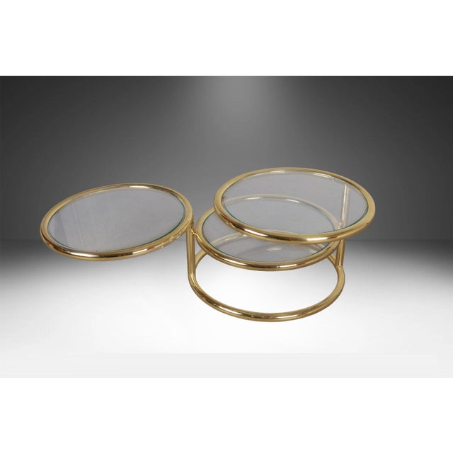 Milo Baughman Mid Century Modern Brass Glass Swivel Coffee Table in the Style of Milo Baughman For Sale - Image 4 of 11