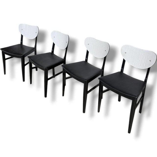 Mid-Century Dining Chairs in White Formica & Black Vinyl, Set of 4 For Sale - Image 6 of 9