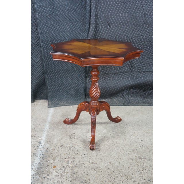 Vintage Georgian Style Scalloped Mahogany Starburst Inlaid Pedestal Side Table For Sale - Image 16 of 18