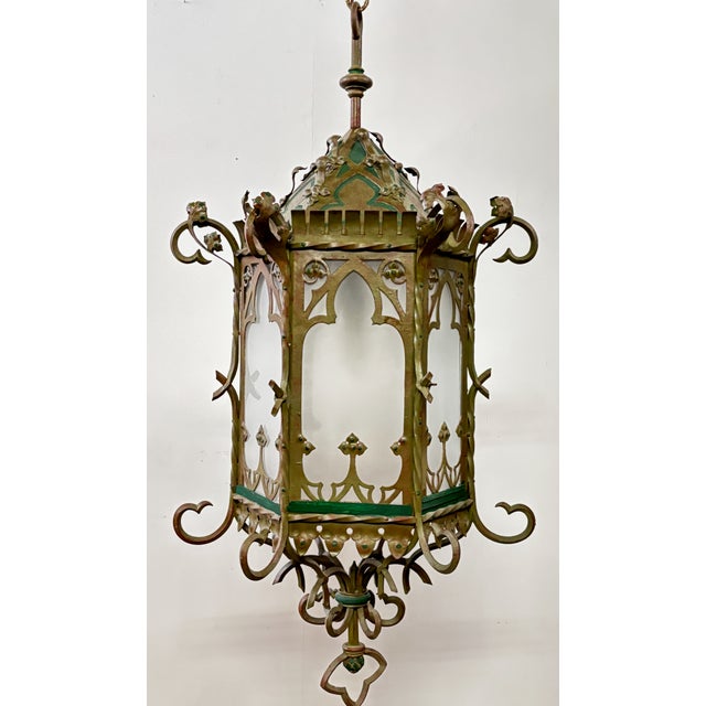 Large Antique Asian Inspired Iron and Steel Lantern, Early 20th Century For Sale - Image 10 of 10