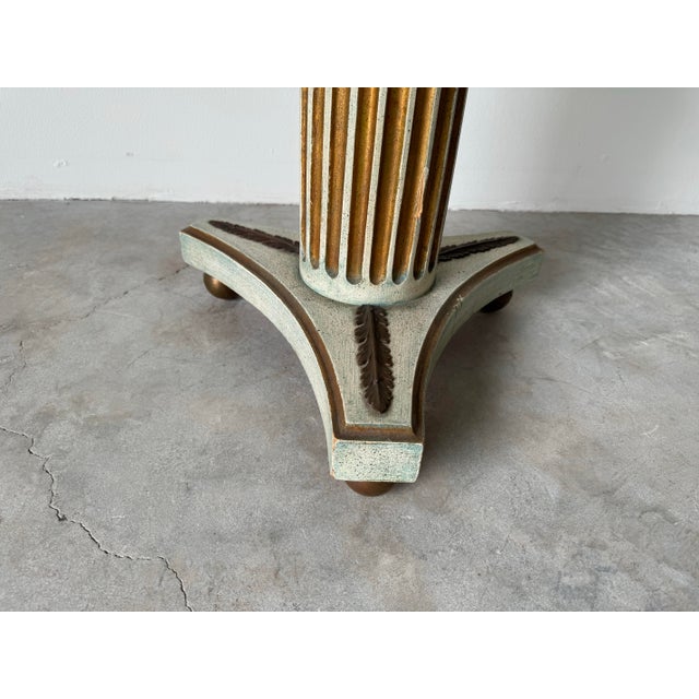 Brass Hollywood Regency Carved Wood Column & Brass Ball Feet Side Table/ Sold For Sale - Image 8 of 12