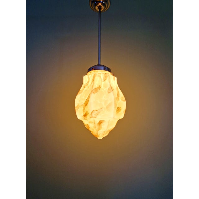 Glass Art Deco Pendant Light in Marbled Opaline Glass from Scailmont Glassworks, Belgium, 1920s. For Sale - Image 7 of 12