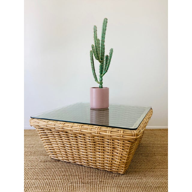 Wood Vintage 1980s Woven Rattan / Reed Square Coffee Table McGuire Style For Sale - Image 7 of 11