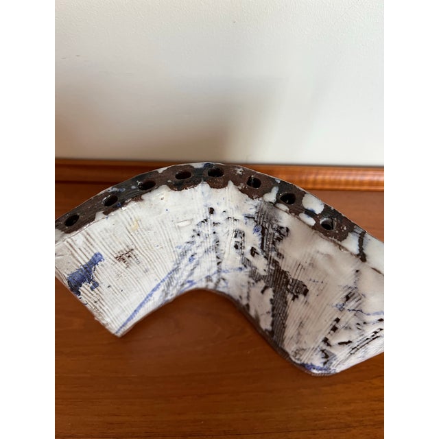 Contemporary Studio Pottery Hanukkah Menorah in White & Cobalt Glaze For Sale - Image 4 of 9