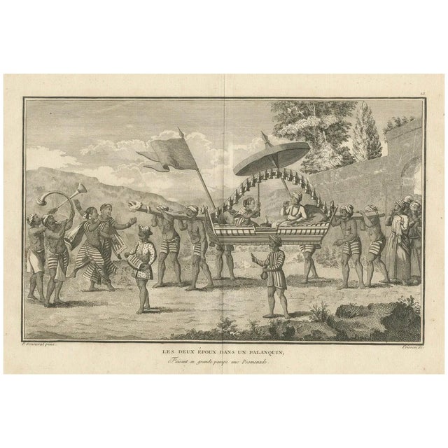 Indian Couple in Ceremonial Palanquin Sonnerat, 1806, Paper For Sale