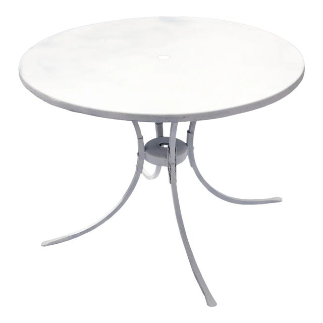 1950s Round White Metal Outdoor Patio Table For Sale