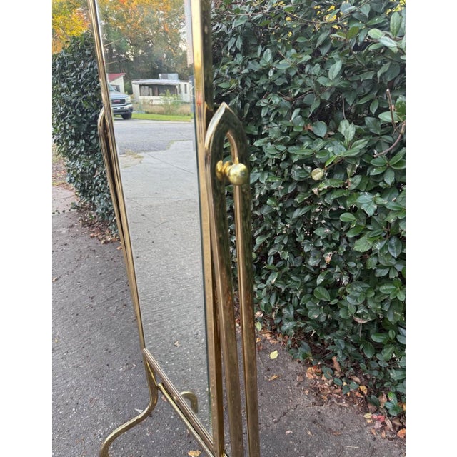 1970s Vintage Brass Beveled Cheval Mirror For Sale - Image 5 of 7