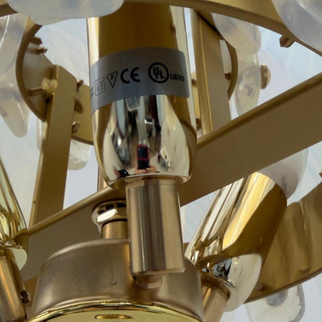 Metal Iridescent Murano Glass and Brass Palm Leaves Chandelier, 2000s For Sale - Image 7 of 8