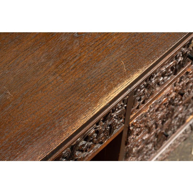 Wood Hand-Carved Indonesian Floral Kneehole Desk For Sale - Image 7 of 16