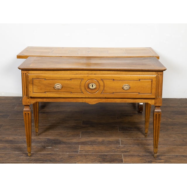 19th Century French Louis XVI Style 19th Century Walnut Table with Single Carved Drawer For Sale - Image 5 of 12